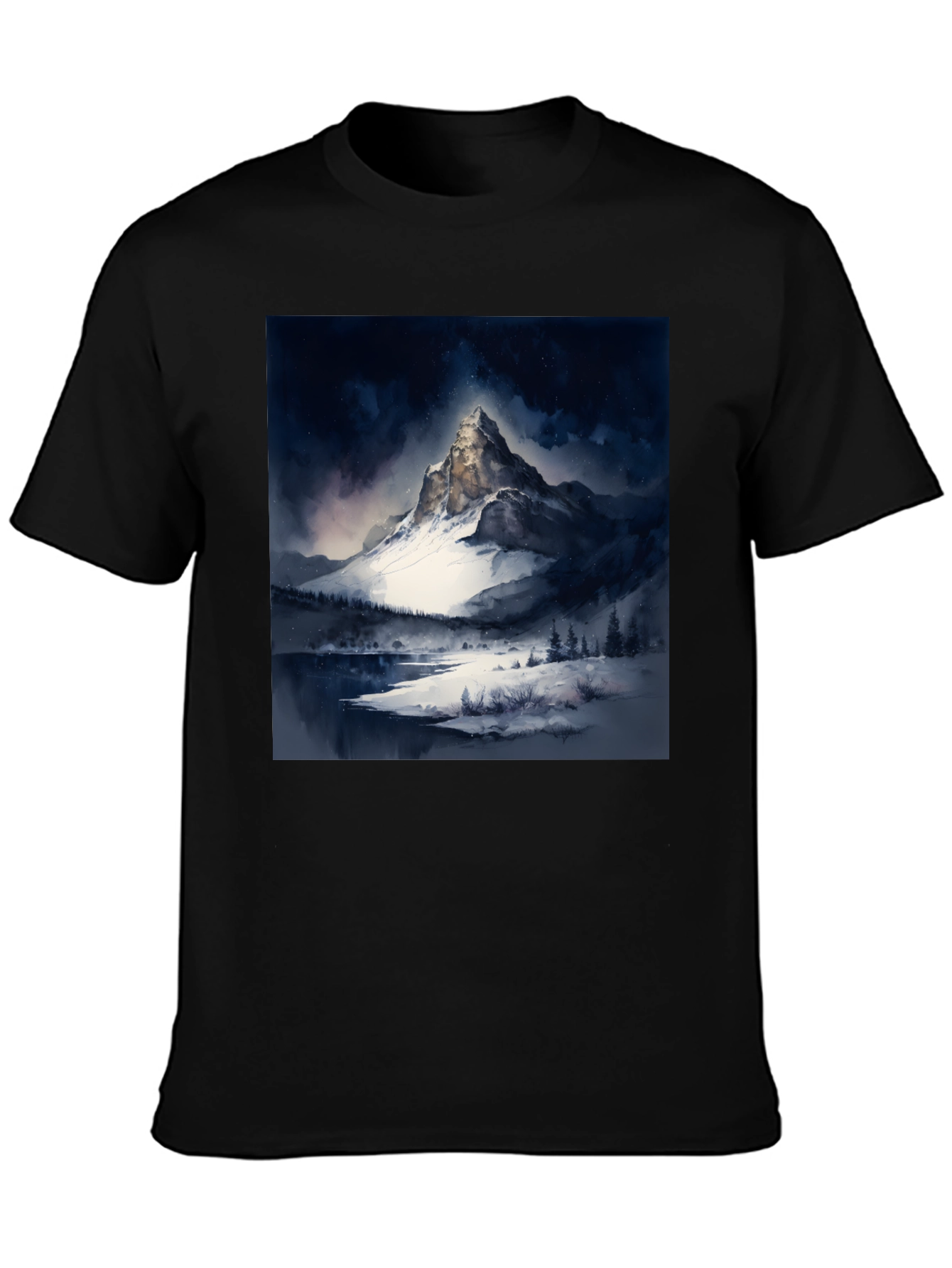 Snow Mountain Print Black T-Shirt