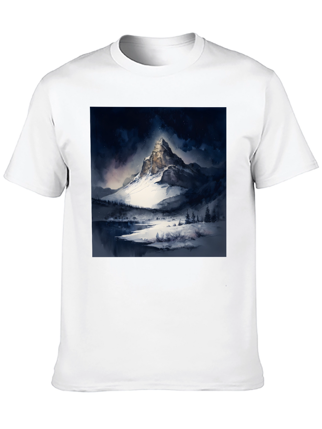 Snow Mountain Print Black T-Shirt
