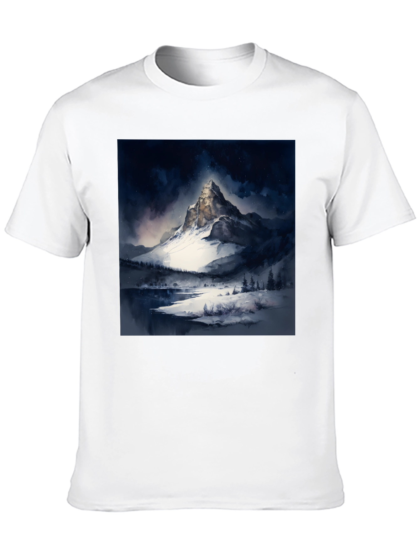Snow Mountain Print Black T-Shirt