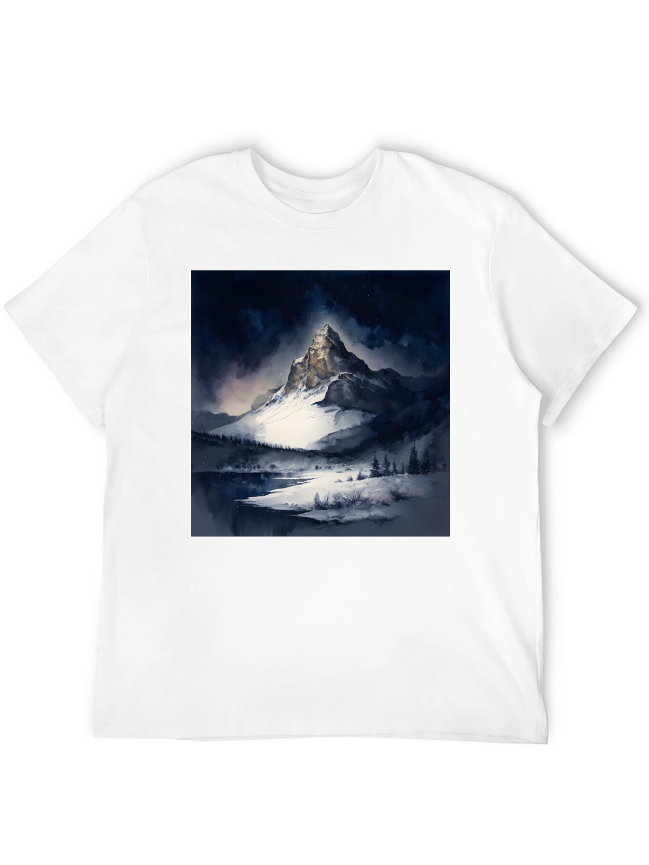 Snow Mountain Print Black T-Shirt