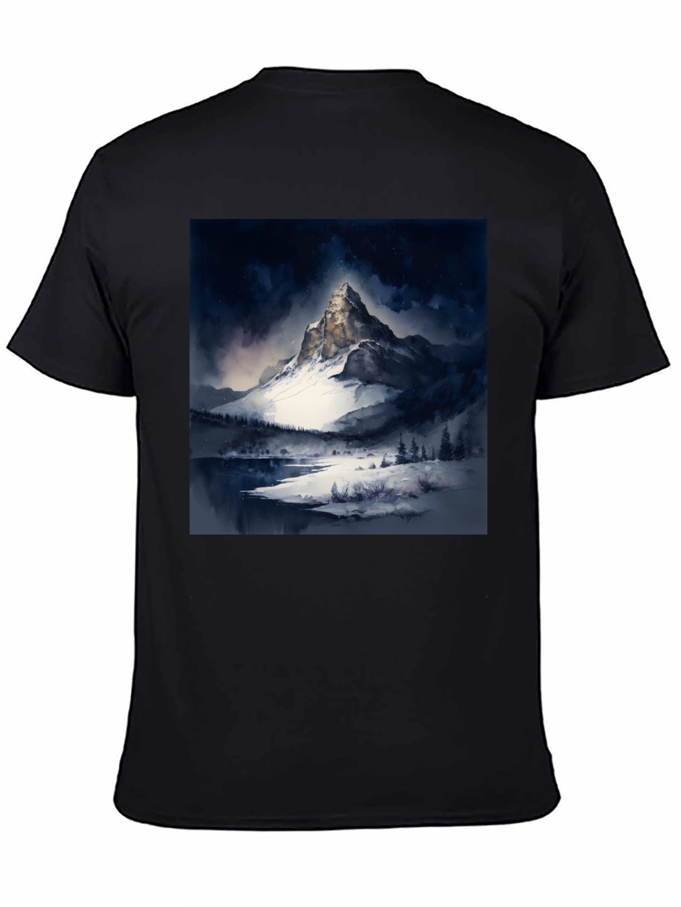 Snow Mountain Print Black T-Shirt