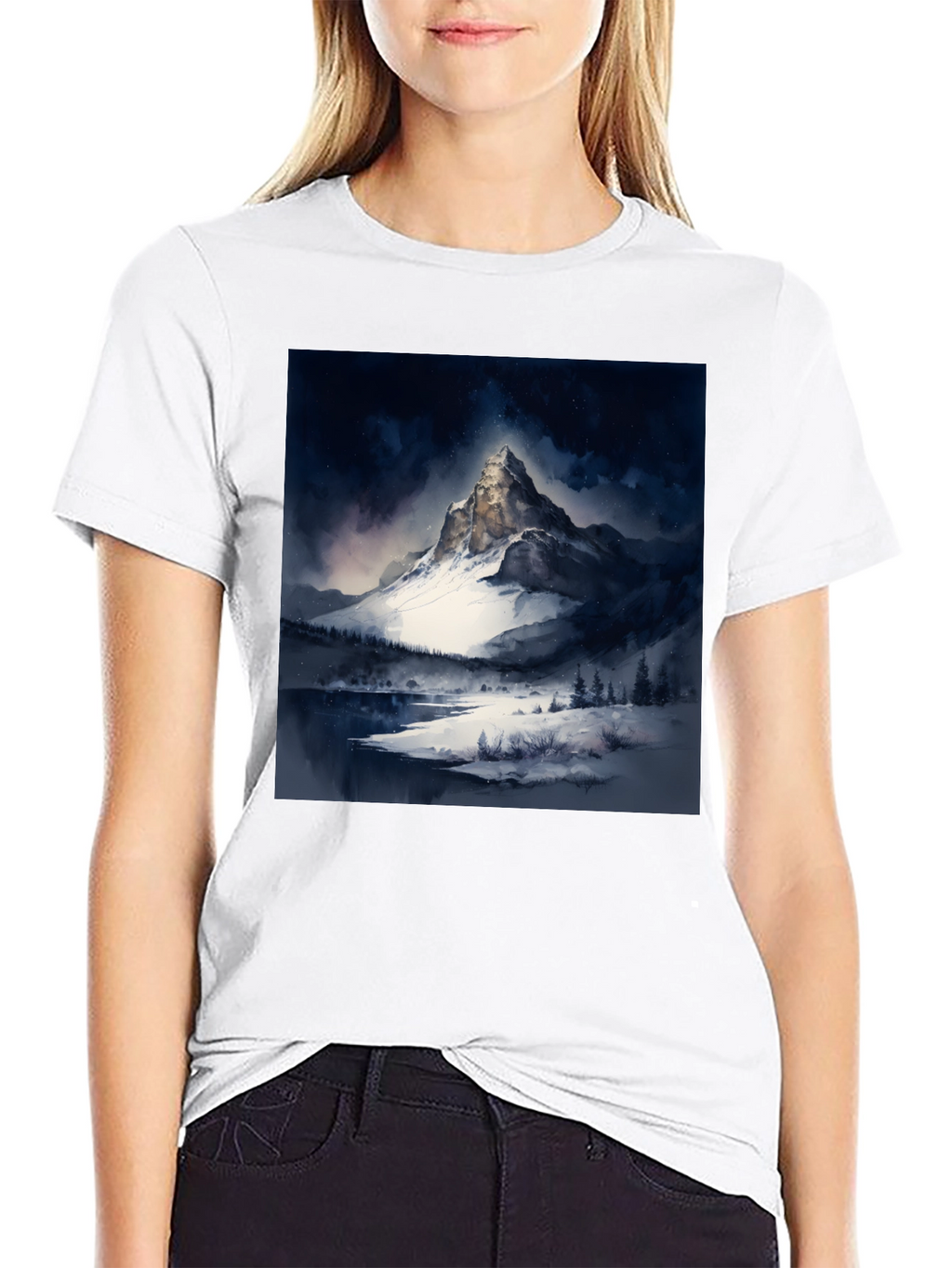 Snow Mountain Print Black T-Shirt