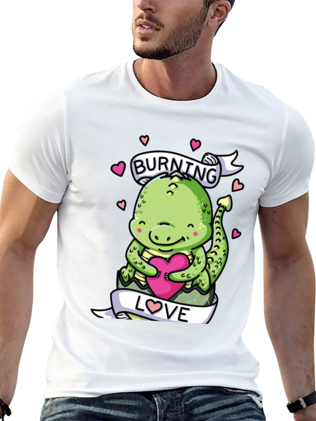 Burning Love Dinosaur Graphic T-Shirt