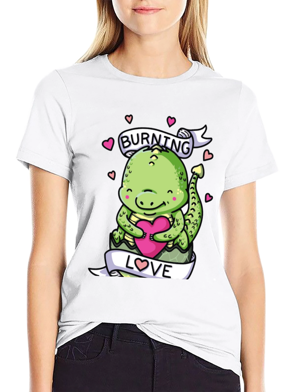 Burning Love Dinosaur Graphic T-Shirt