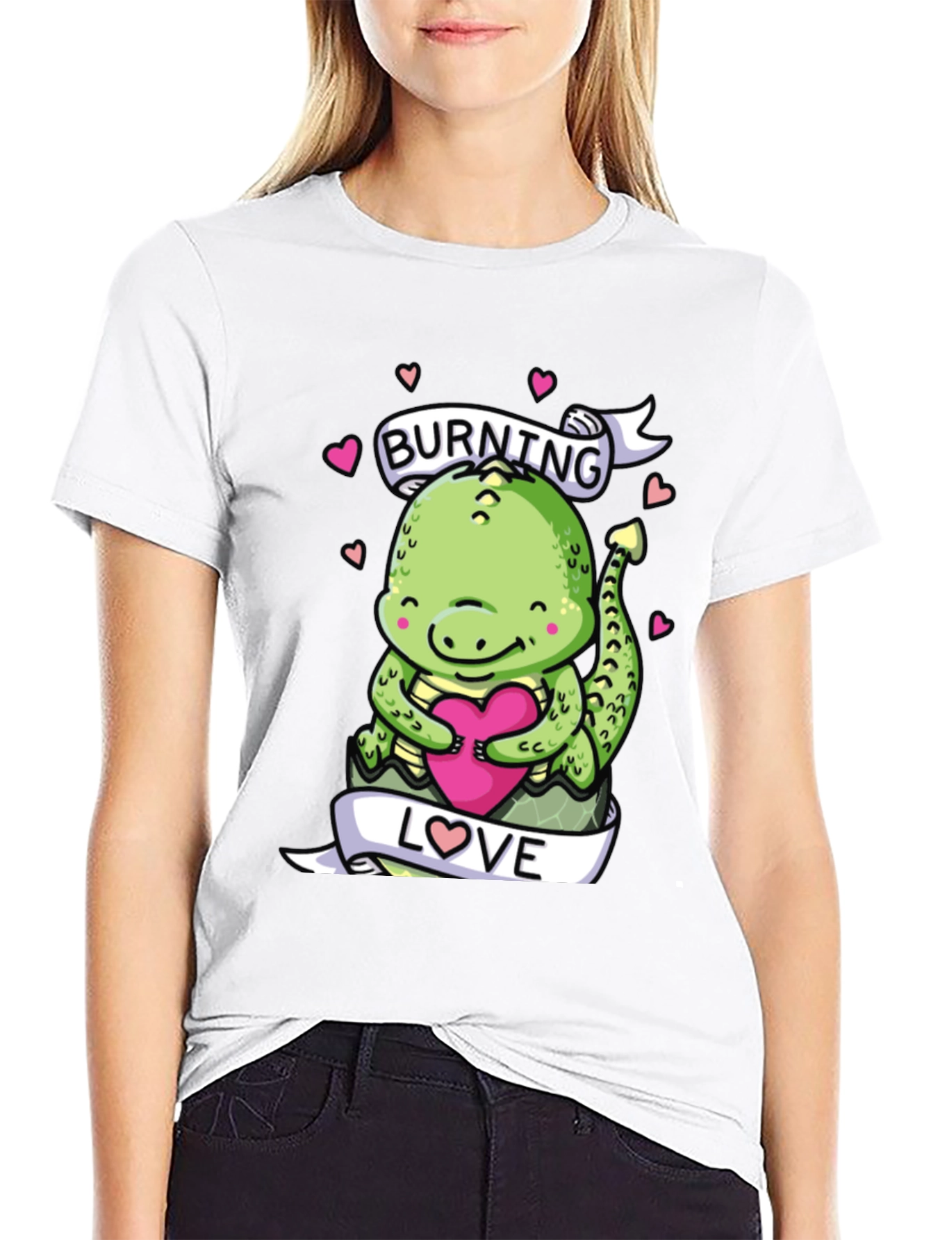 Burning Love Dinosaur Graphic T-Shirt