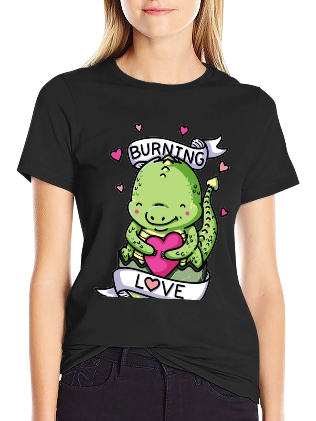 Burning Love Dinosaur Graphic T-Shirt