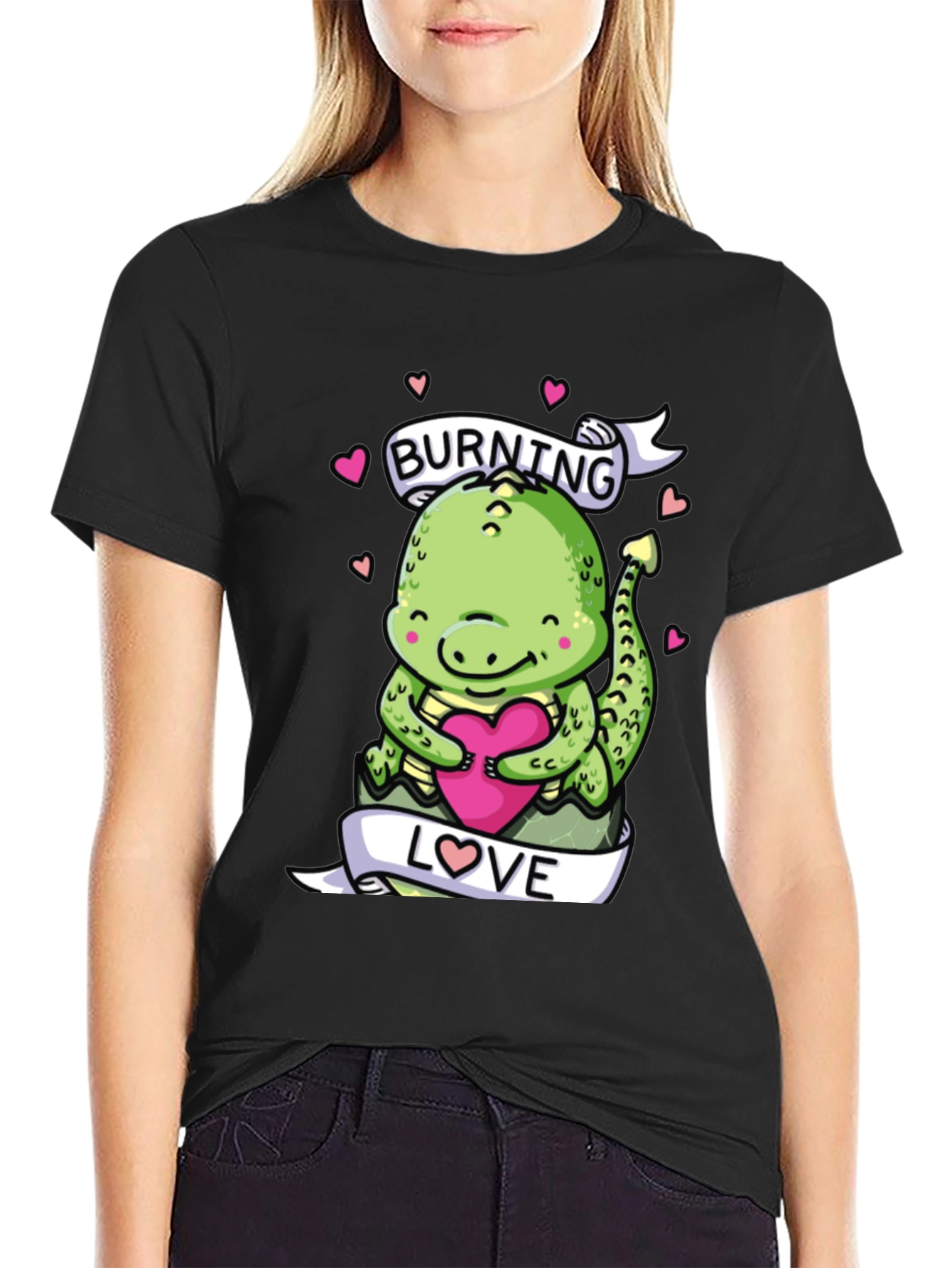 Burning Love Dinosaur Graphic T-Shirt