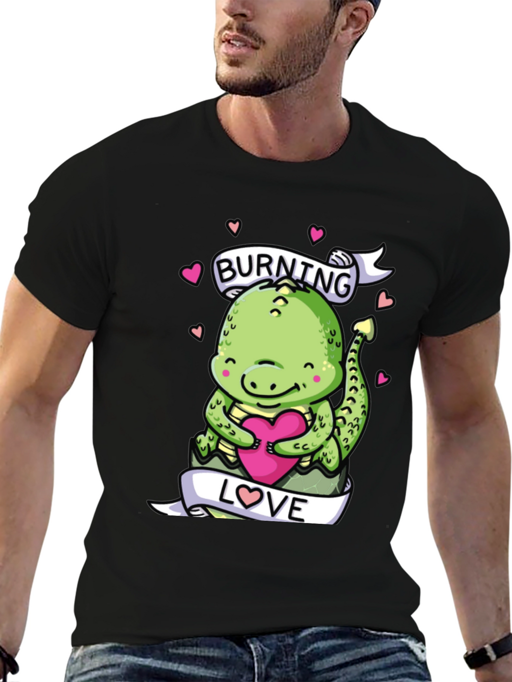 Burning Love Dinosaur Graphic T-Shirt