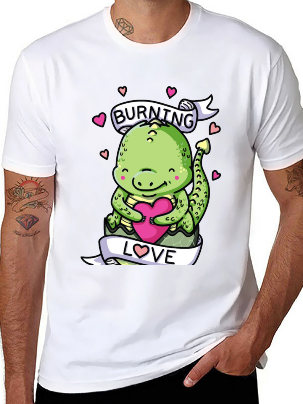 Burning Love Dinosaur Graphic T-Shirt