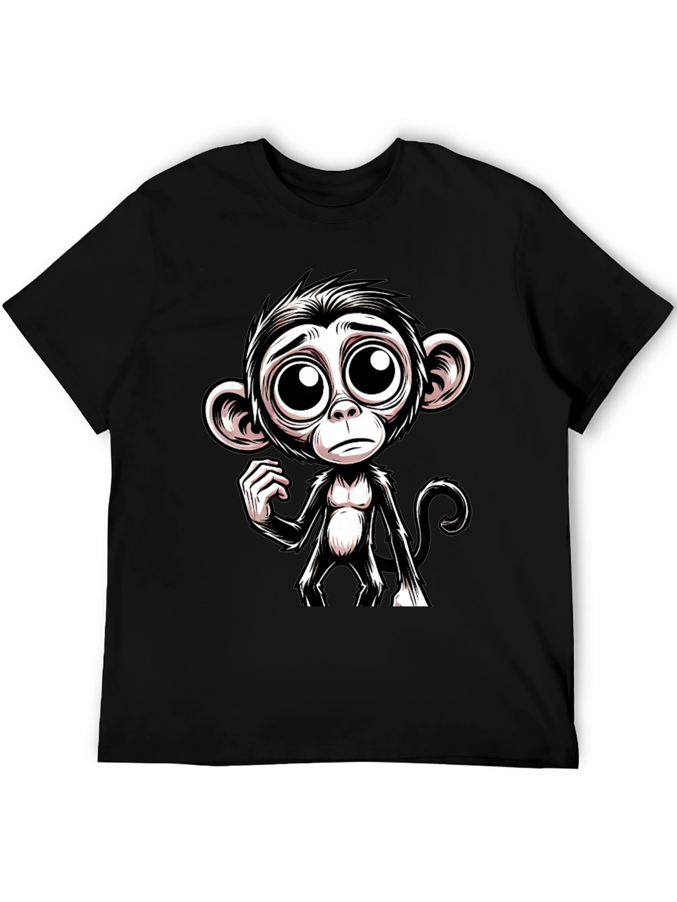 Sad Monkey Graphic Tee - Black Cotton T-Shirt