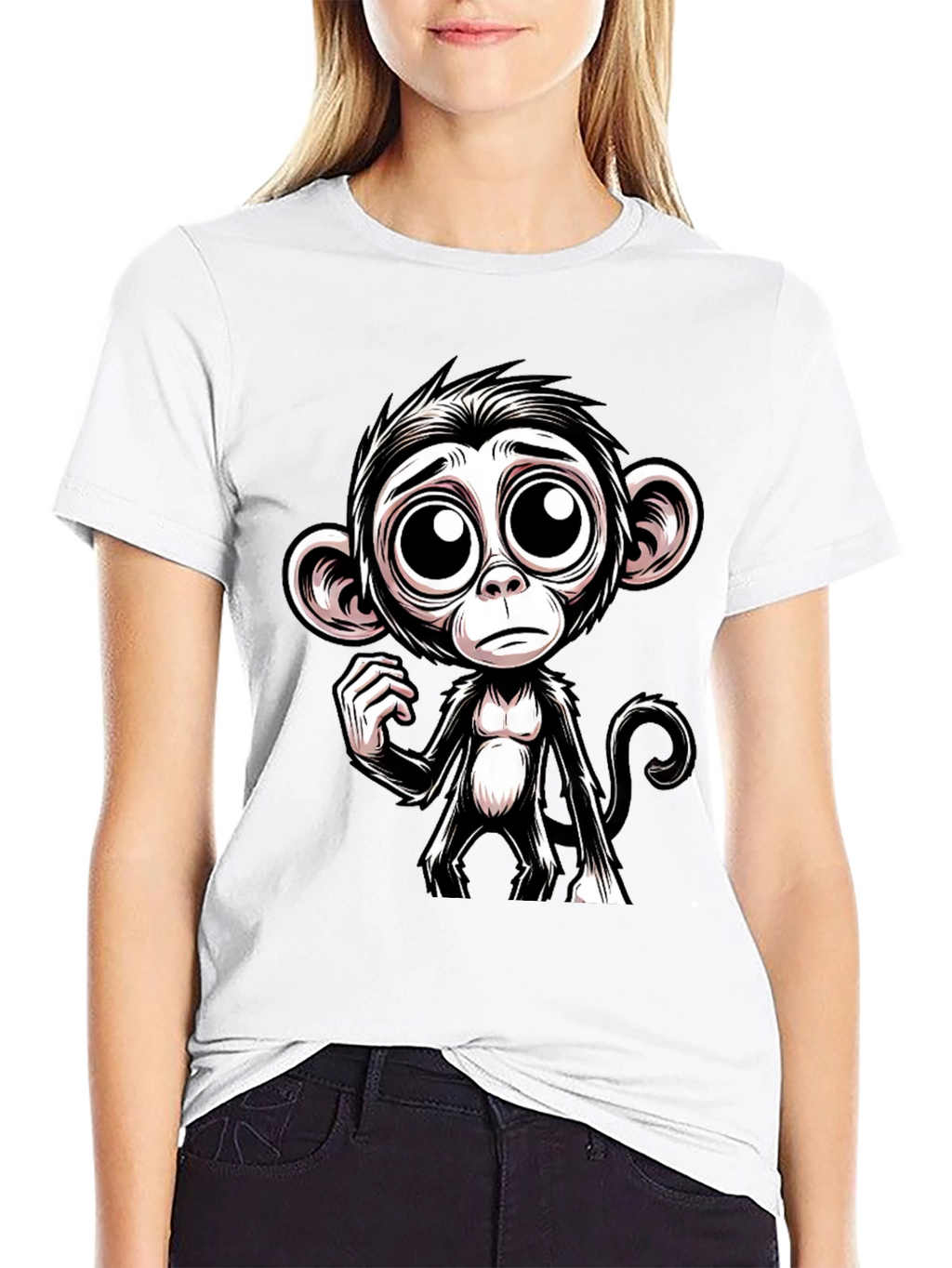 Sad Monkey Graphic Tee - Black Cotton T-Shirt