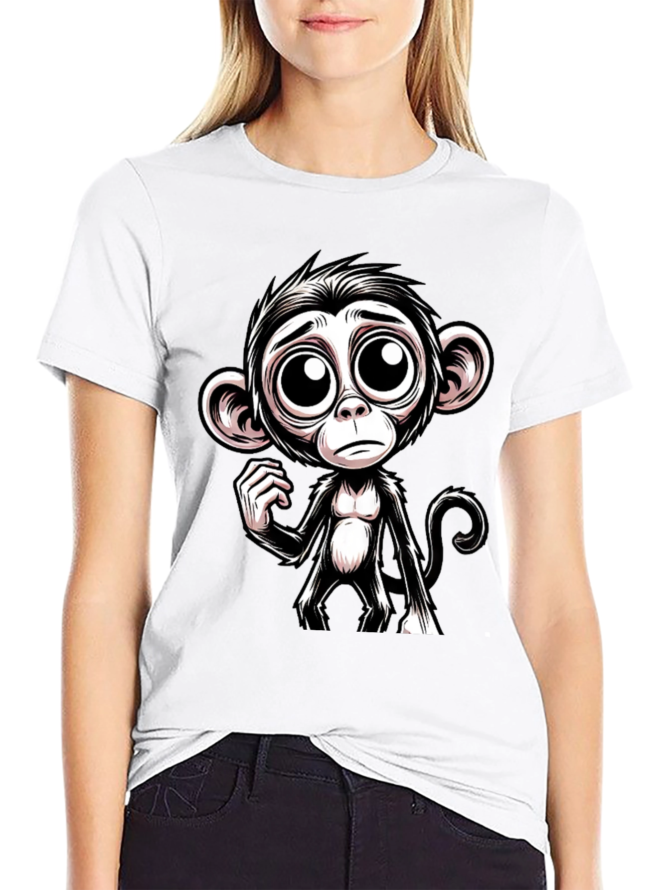 Sad Monkey Graphic Tee - Black Cotton T-Shirt