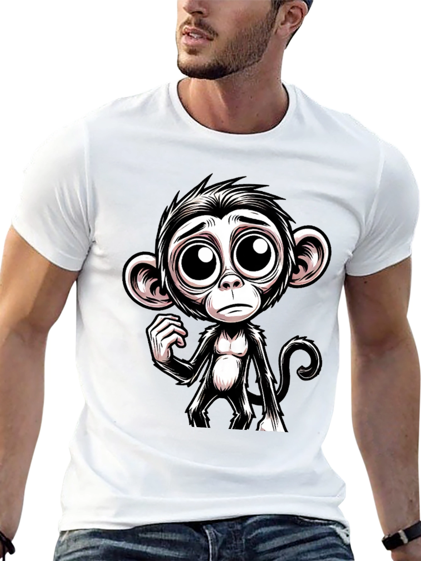 Sad Monkey Graphic Tee - Black Cotton T-Shirt
