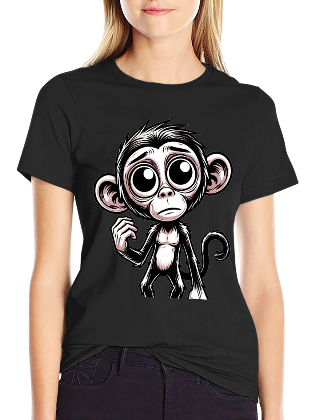 Sad Monkey Graphic Tee - Black Cotton T-Shirt