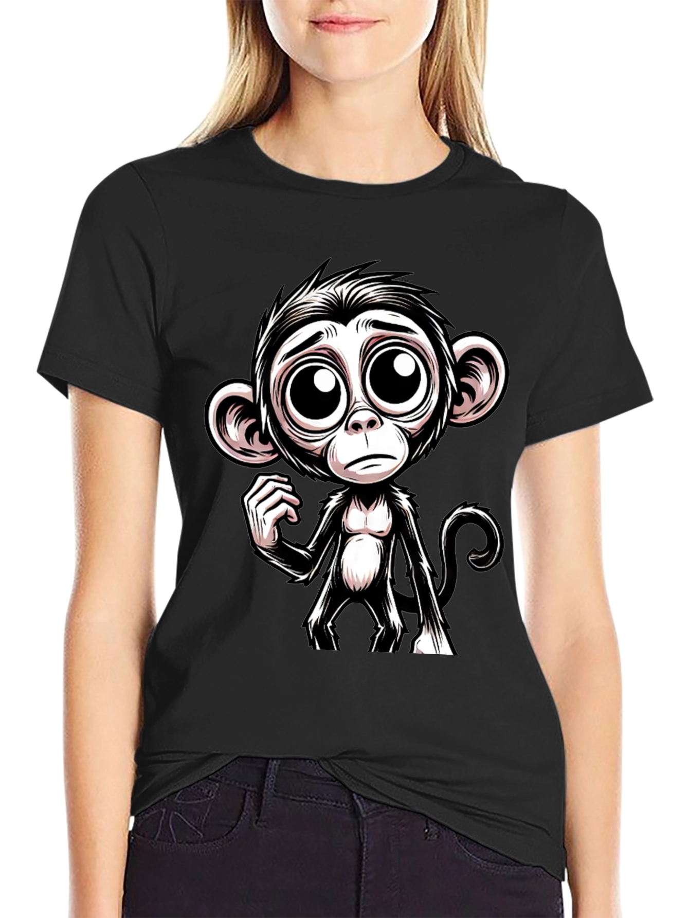 Sad Monkey Graphic Tee - Black Cotton T-Shirt