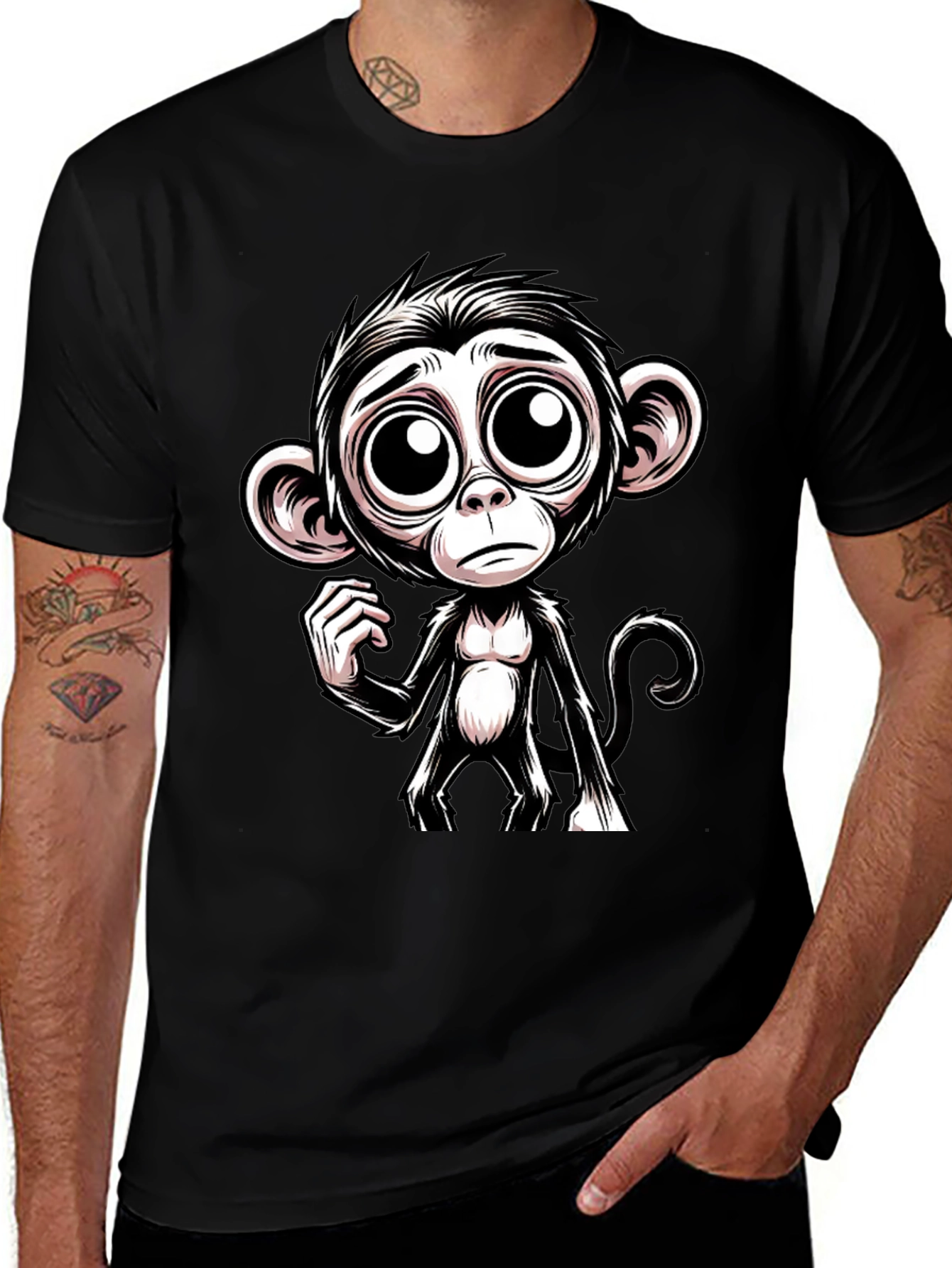 Sad Monkey Graphic Tee - Black Cotton T-Shirt