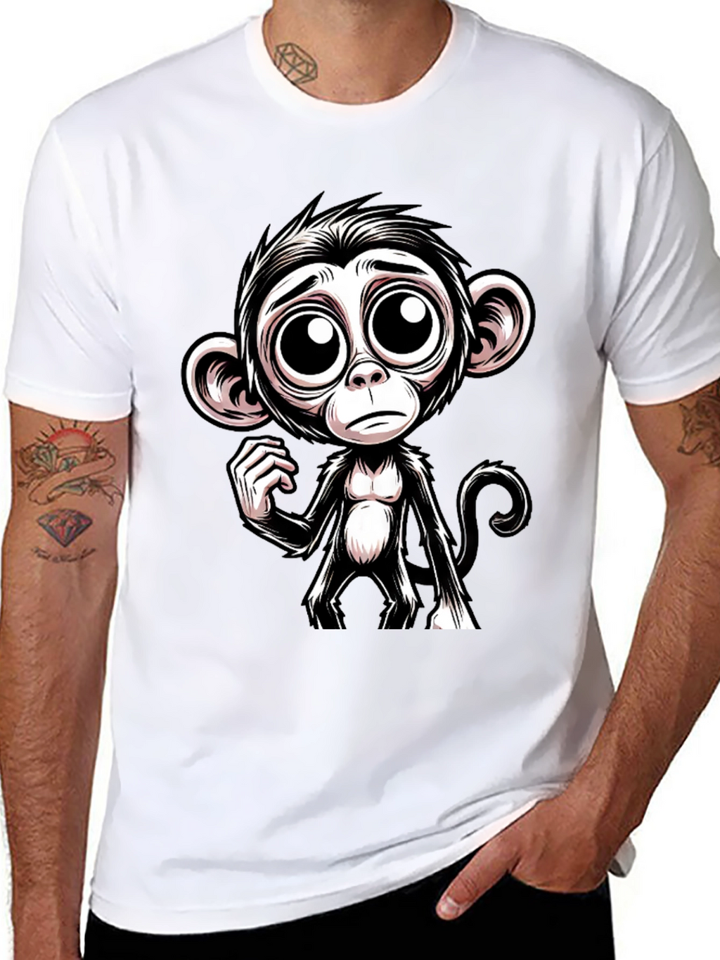 Sad Monkey Graphic Tee - Black Cotton T-Shirt