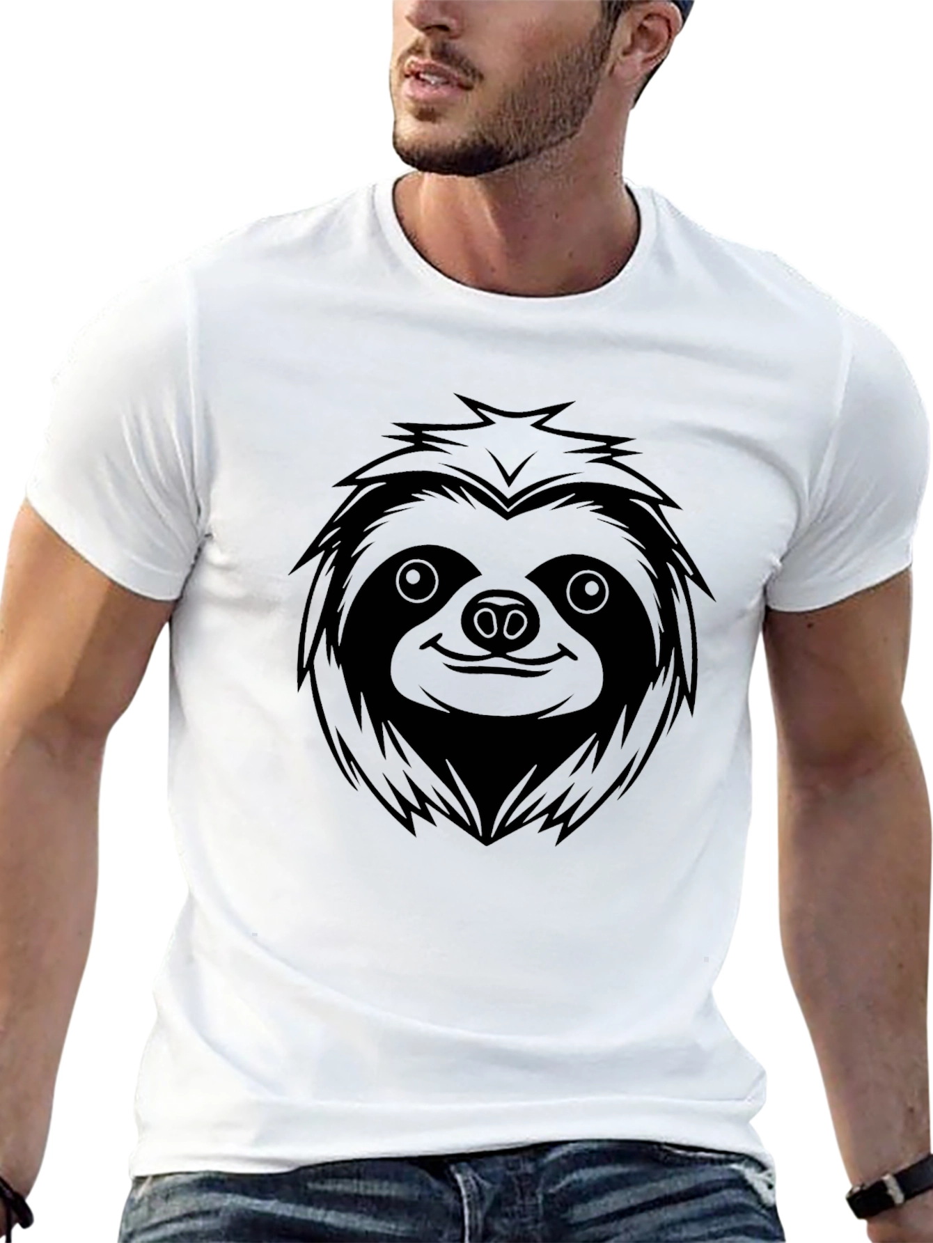 Cool Sloth Graphic Tee - Relaxed Fit Black T-Shirt