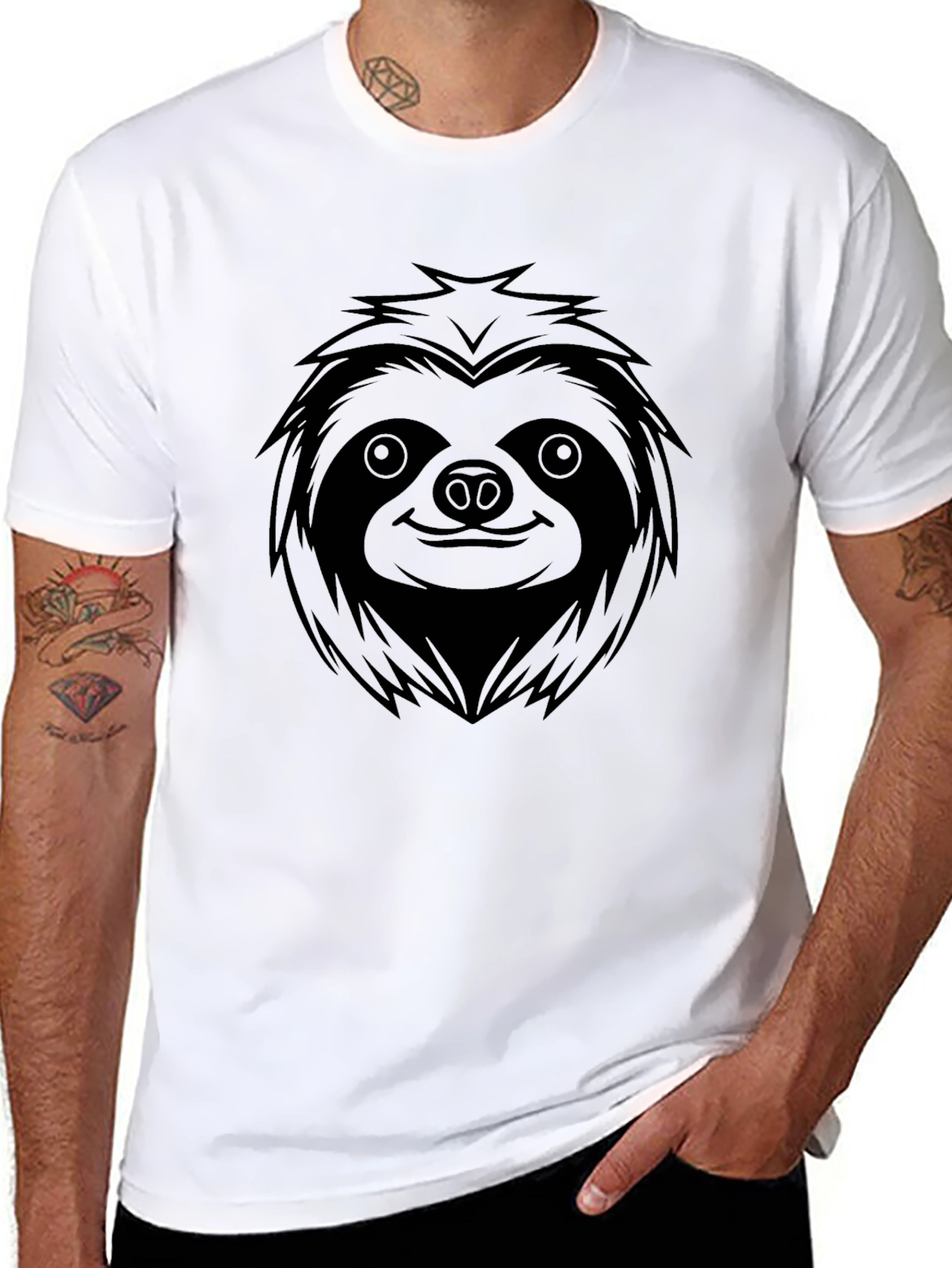 Cool Sloth Graphic Tee - Relaxed Fit Black T-Shirt