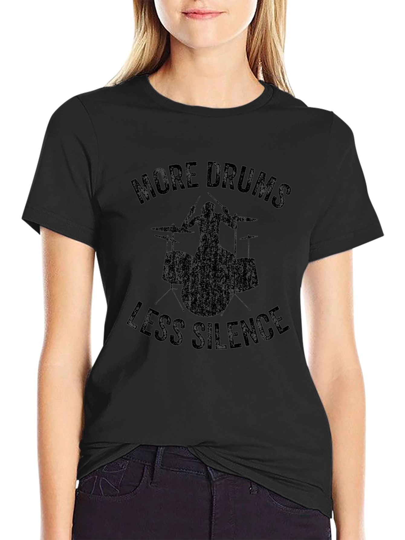More Drums Less Silence Black Graphic T-Shirt