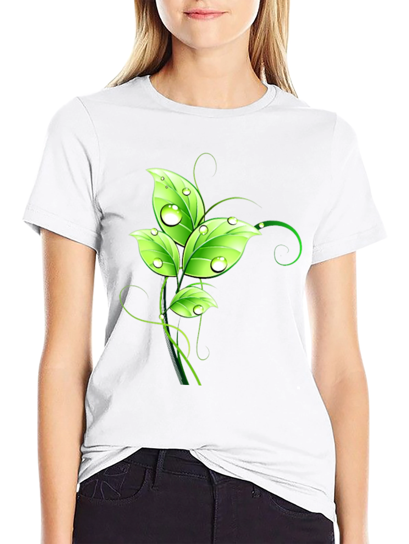 Nature Inspired Leaf Graphic Black T-Shirt