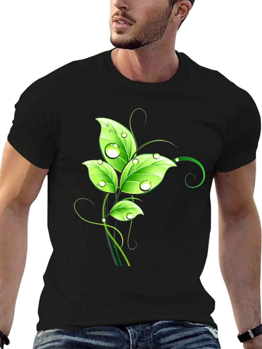 Nature Inspired Leaf Graphic Black T-Shirt