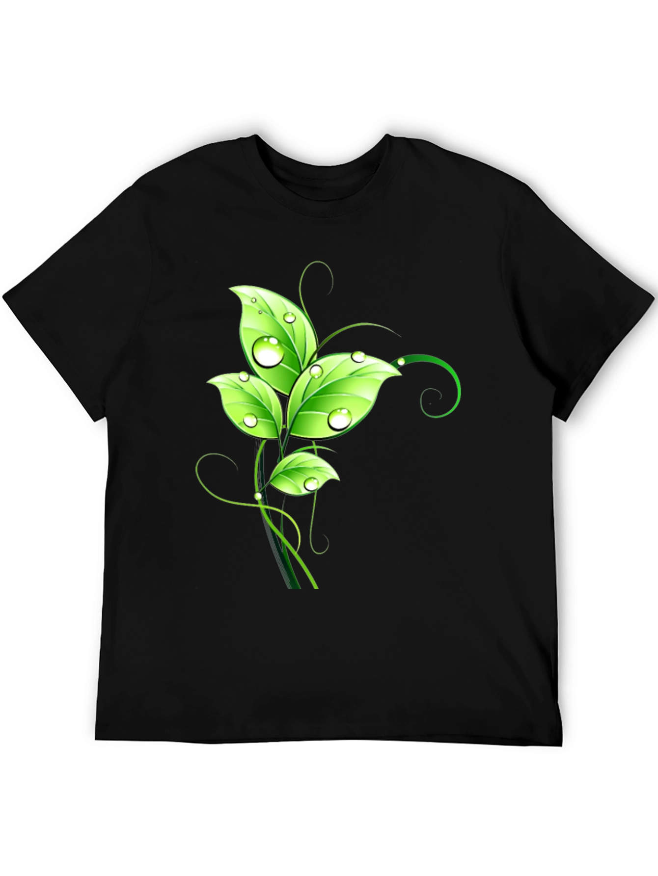 Nature Inspired Leaf Graphic Black T-Shirt