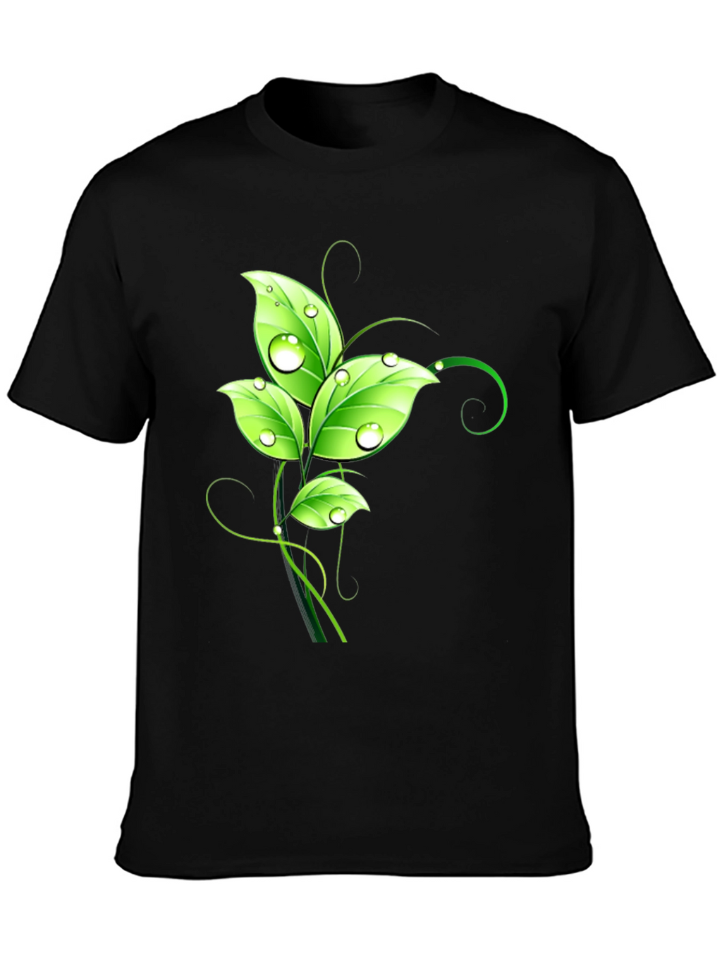 Nature Inspired Leaf Graphic Black T-Shirt
