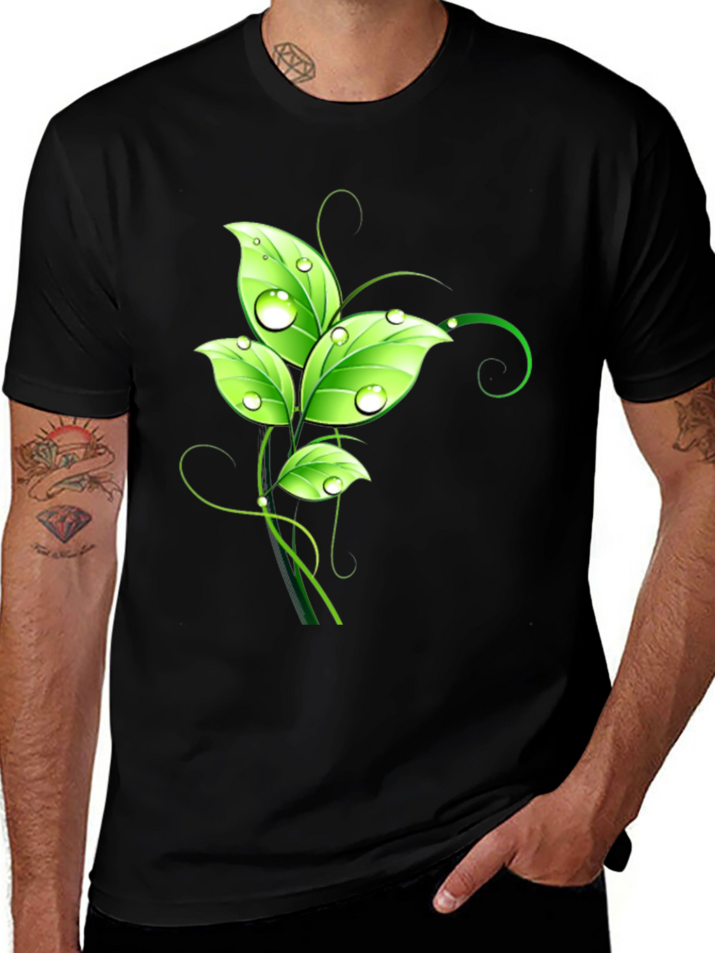 Nature Inspired Leaf Graphic Black T-Shirt