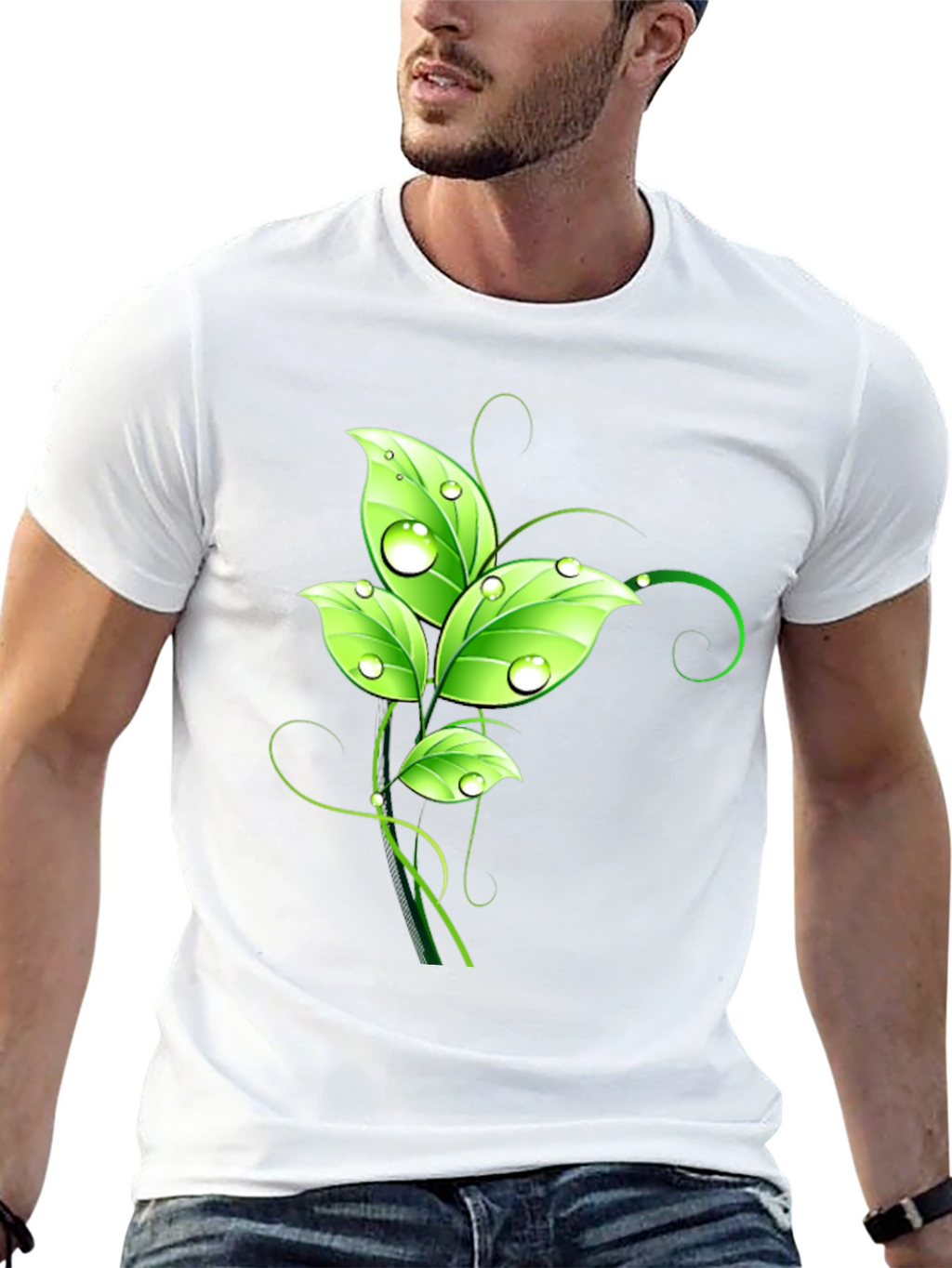Nature Inspired Leaf Graphic Black T-Shirt