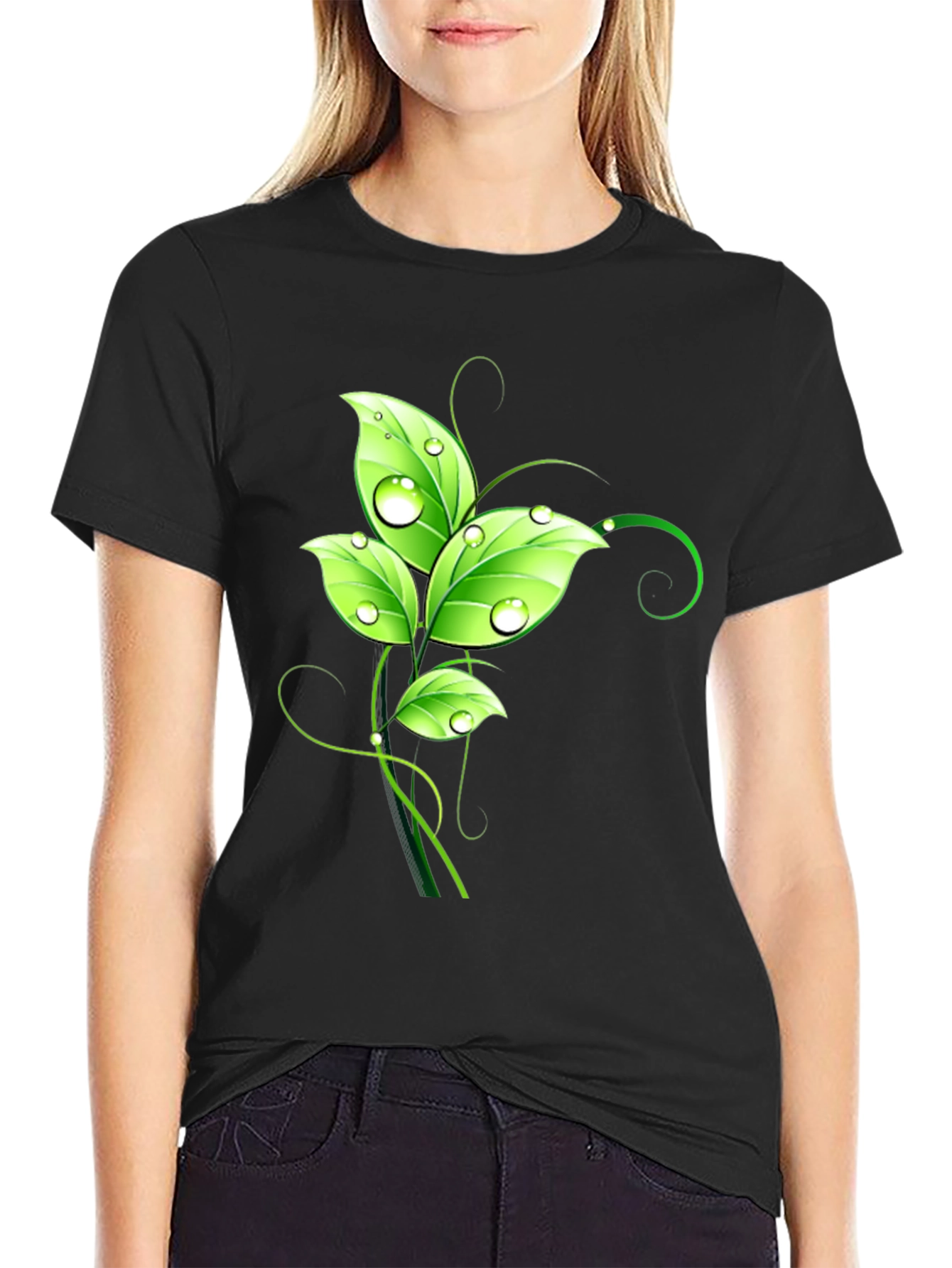Nature Inspired Leaf Graphic Black T-Shirt