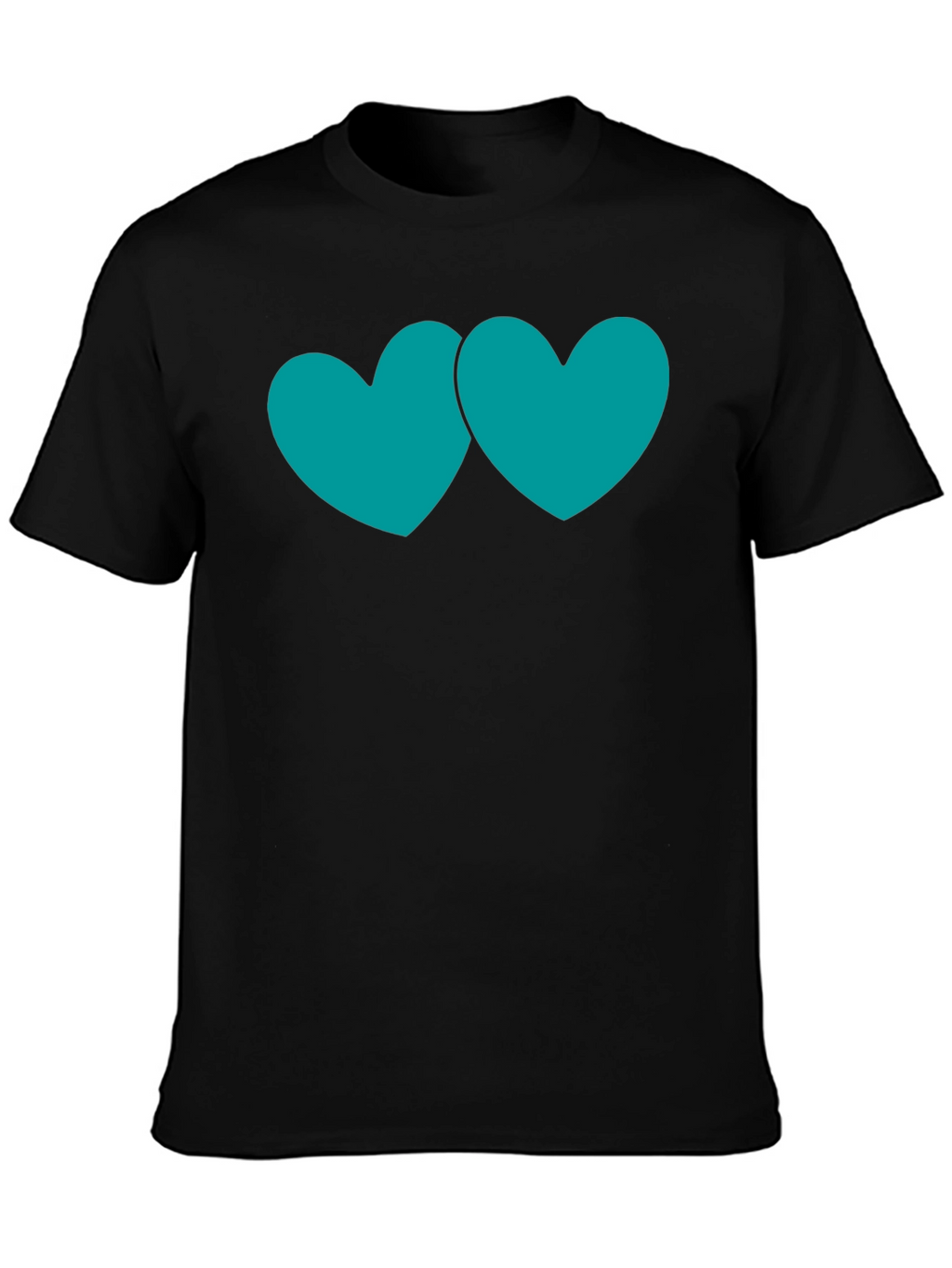 Black T-Shirt with Teal Double Heart Graphic
