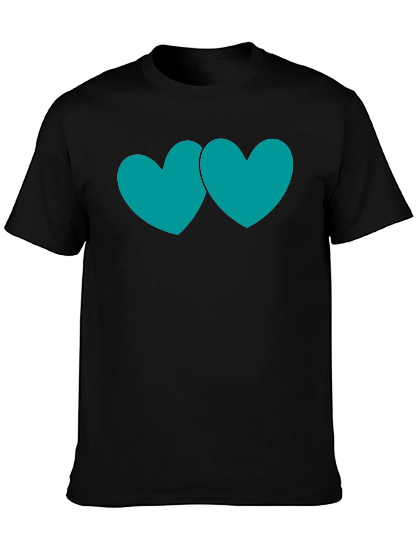 Black T-Shirt with Teal Double Heart Graphic