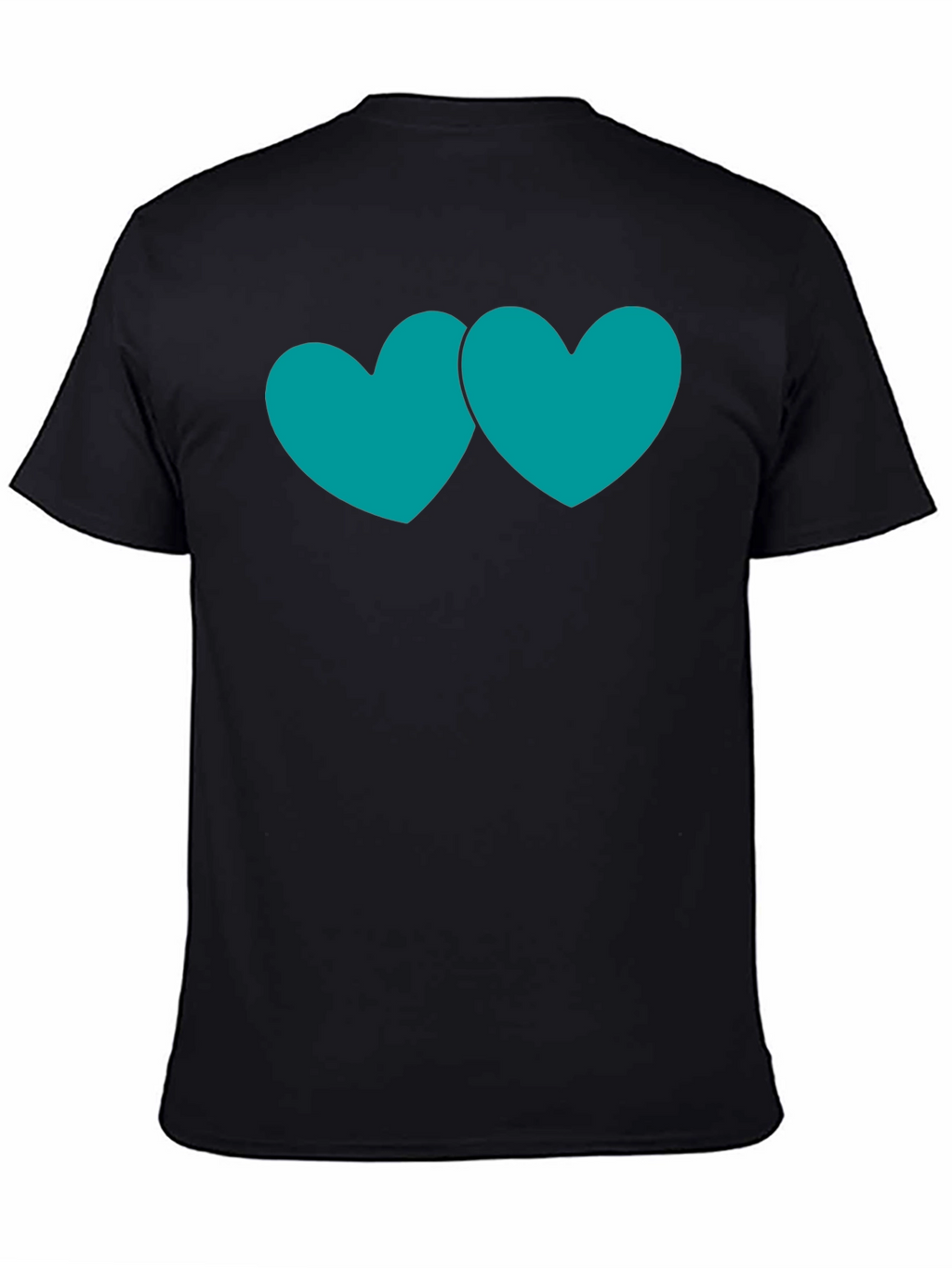 Black T-Shirt with Teal Double Heart Graphic