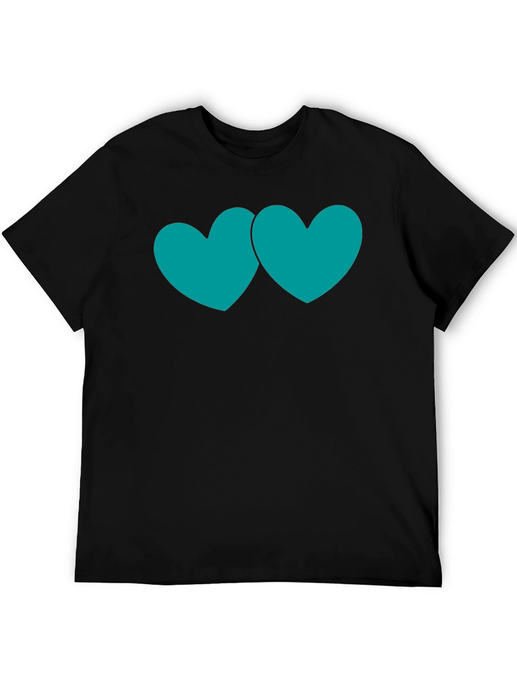 Black T-Shirt with Teal Double Heart Graphic