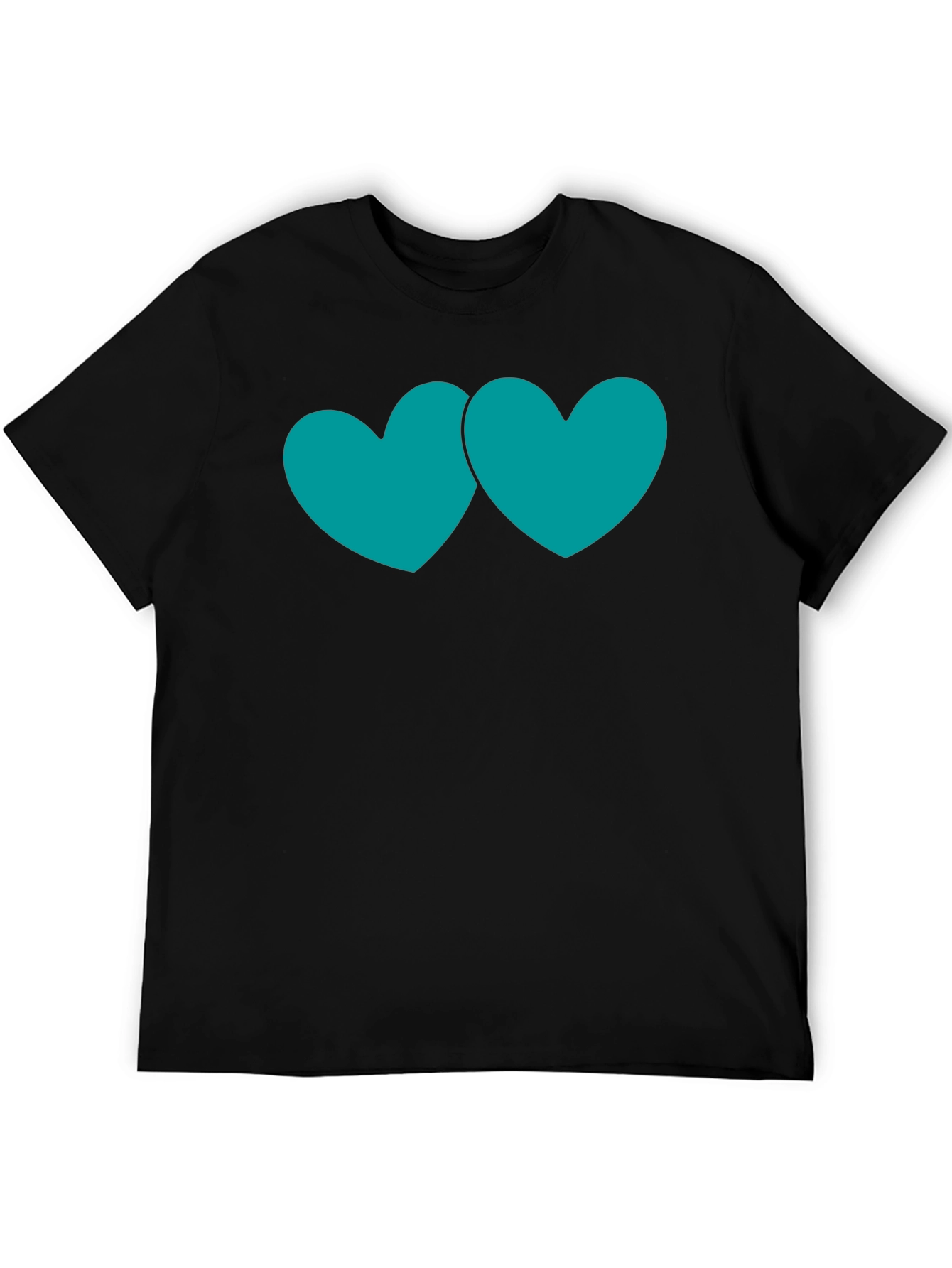 Black T-Shirt with Teal Double Heart Graphic