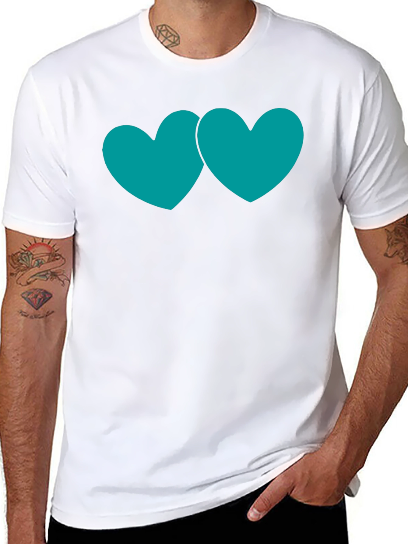 Black T-Shirt with Teal Double Heart Graphic