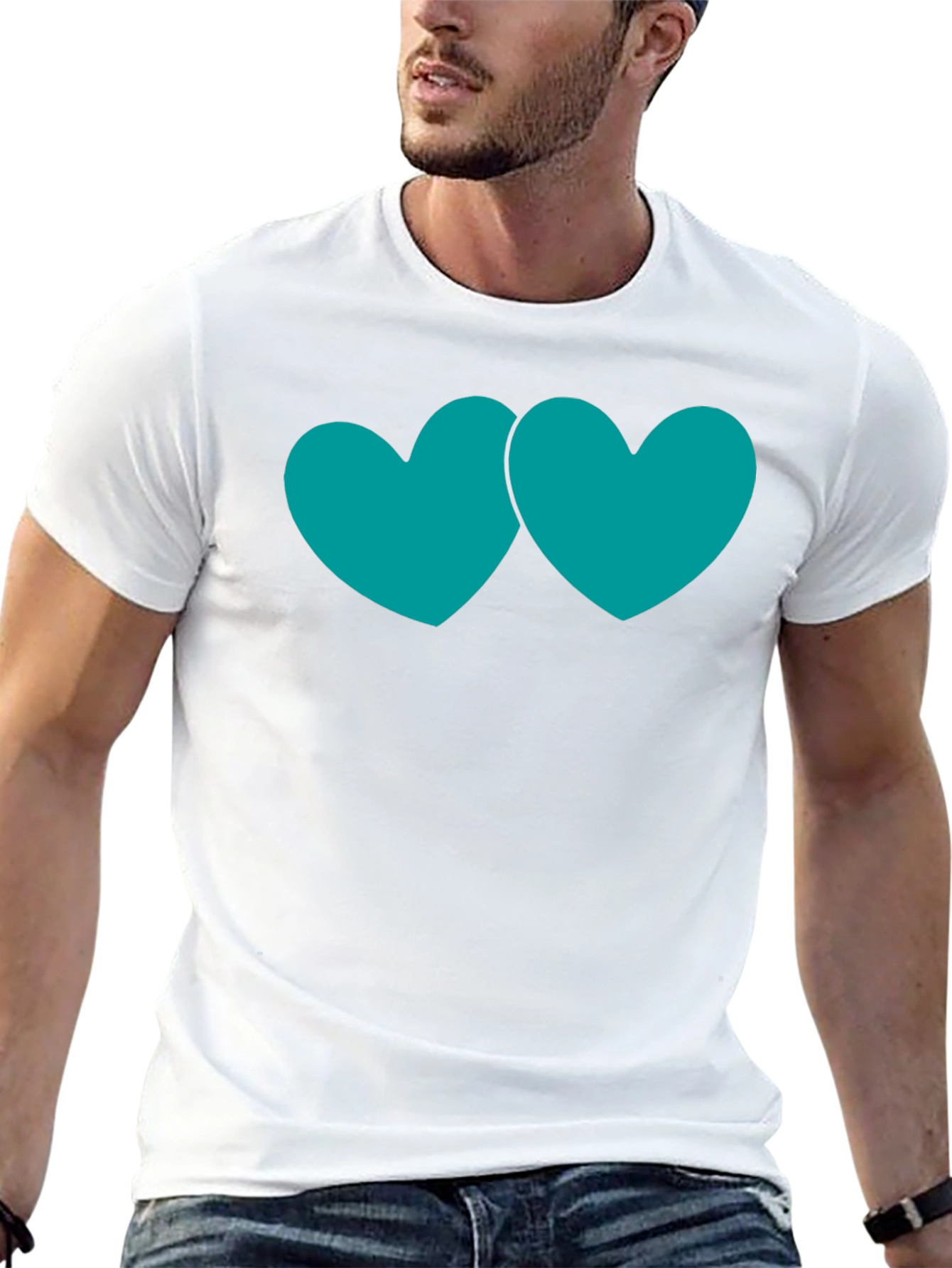 Black T-Shirt with Teal Double Heart Graphic