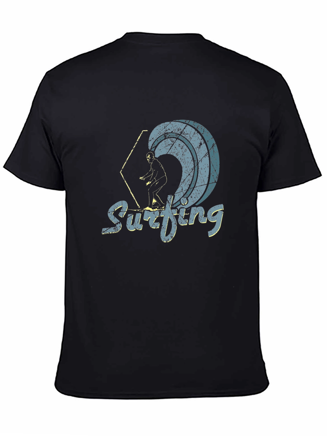 Vintage Surfing Graphic Tee - Black Cotton Blend