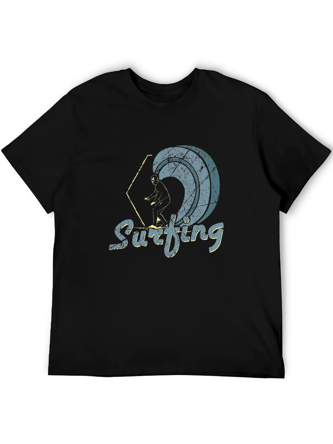 Vintage Surfing Graphic Tee - Black Cotton Blend