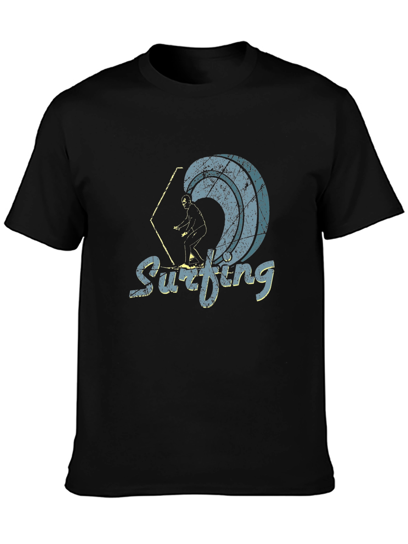 Vintage Surfing Graphic Tee - Black Cotton Blend
