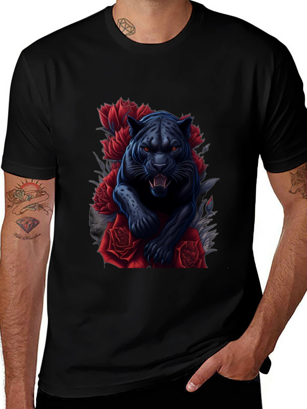 Black Panther & Roses Graphic Tee