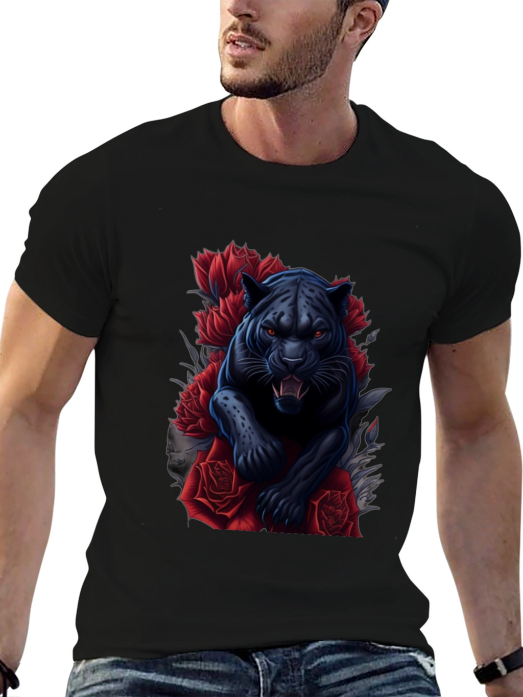 Black Panther & Roses Graphic Tee
