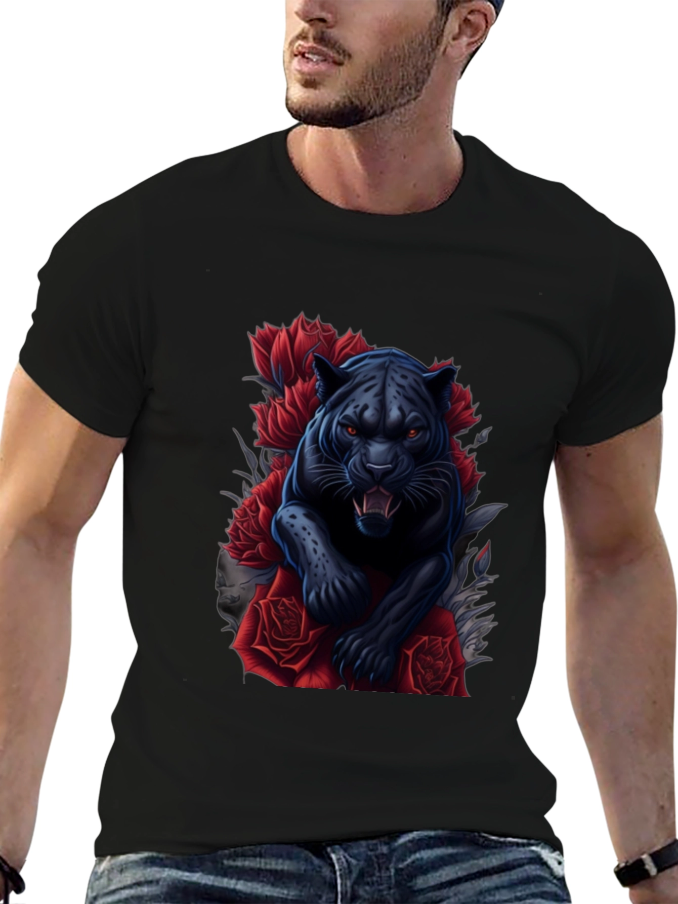 Black Panther & Roses Graphic Tee