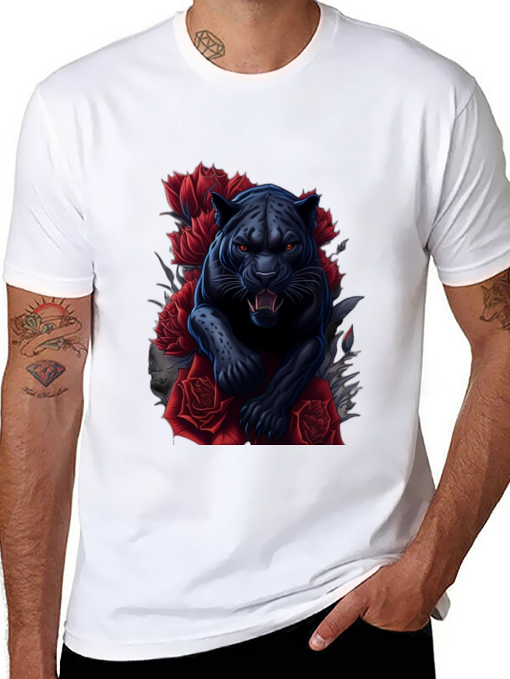 Black Panther & Roses Graphic Tee
