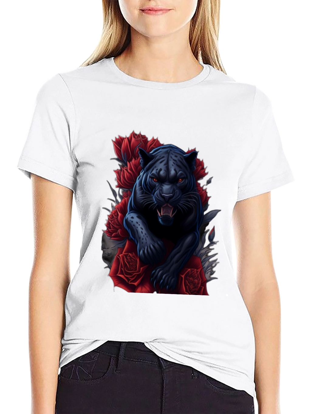 Black Panther & Roses Graphic Tee