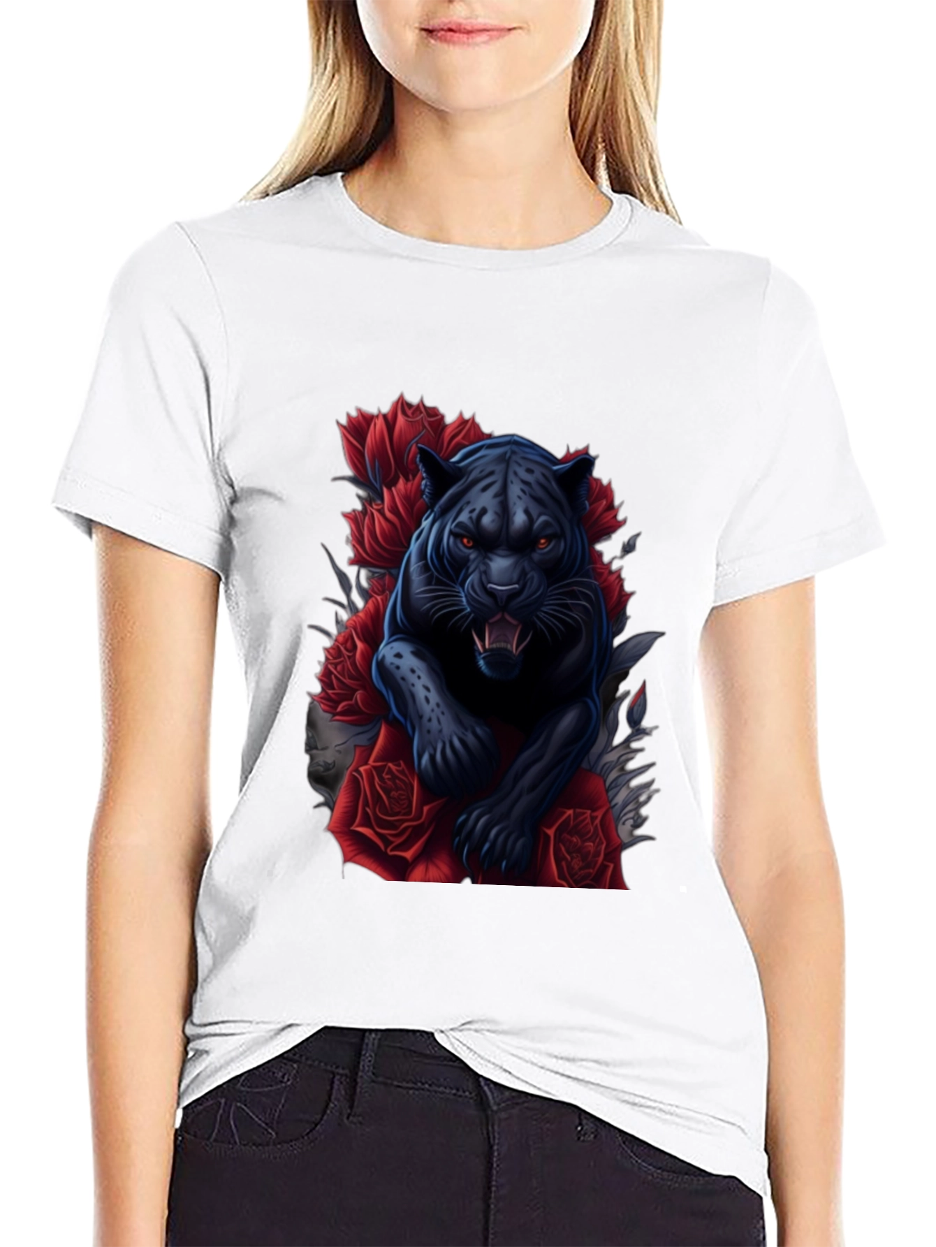 Black Panther & Roses Graphic Tee