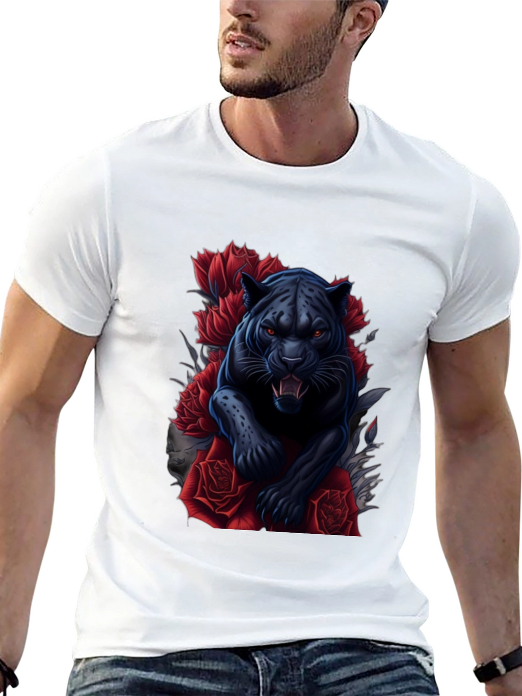 Black Panther & Roses Graphic Tee