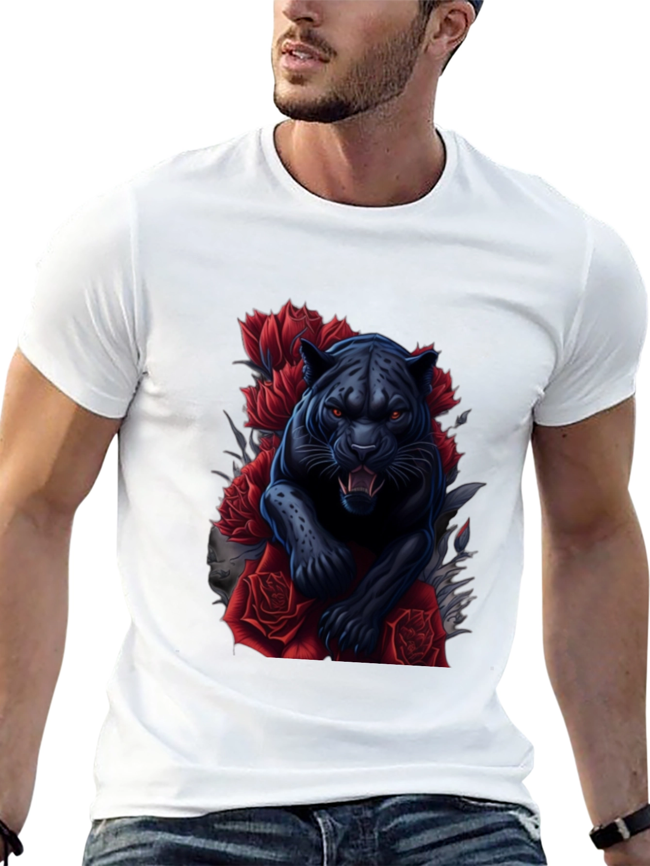 Black Panther & Roses Graphic Tee