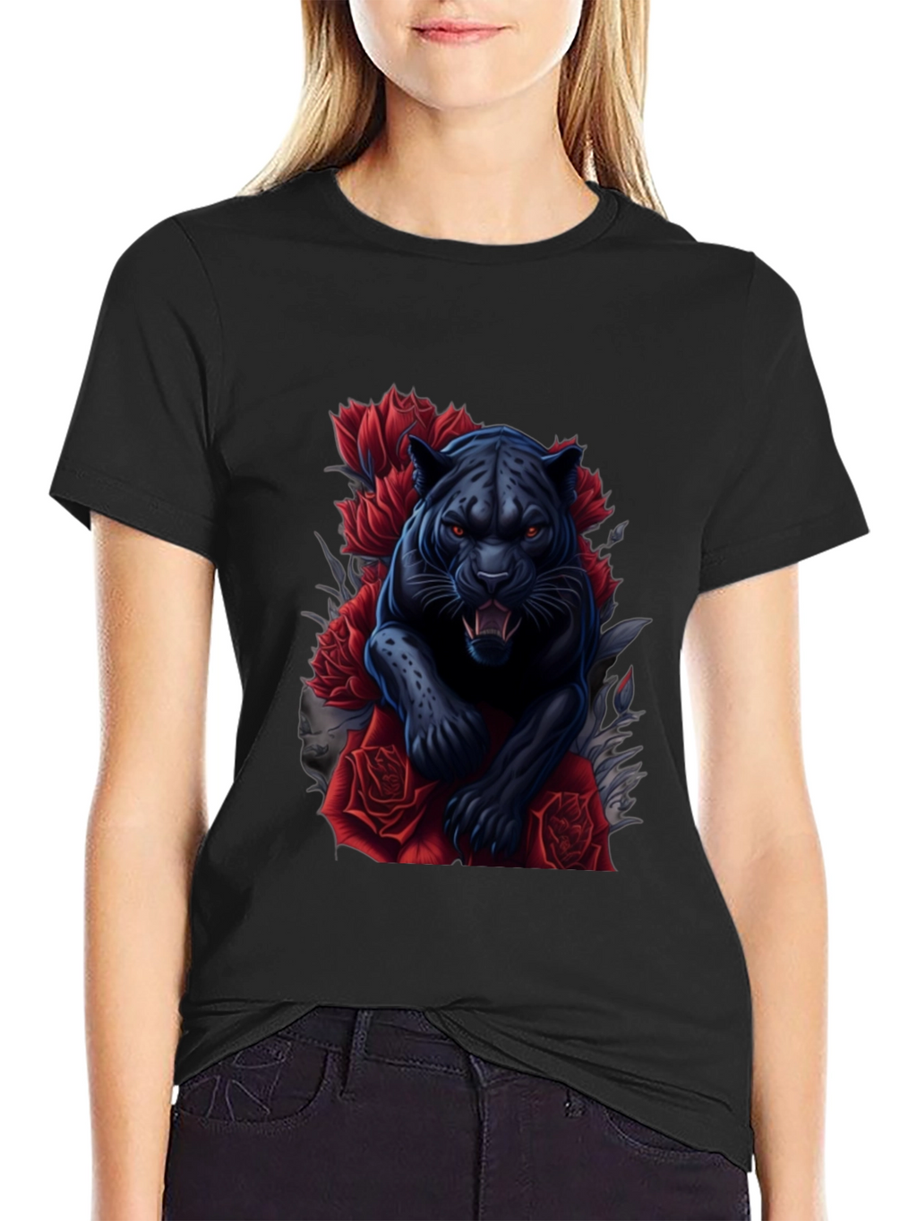 Black Panther & Roses Graphic Tee